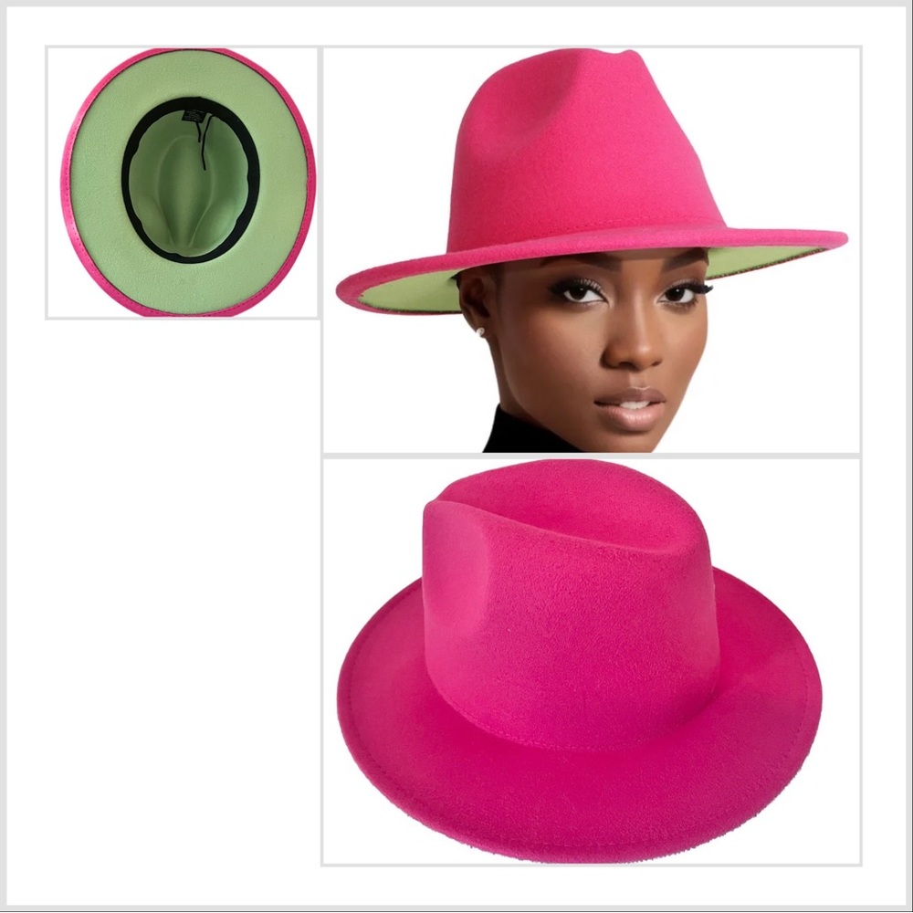 SOLD OUT🆕 Women's  Pink Green Wide Brim Two Tone Fedora Hat